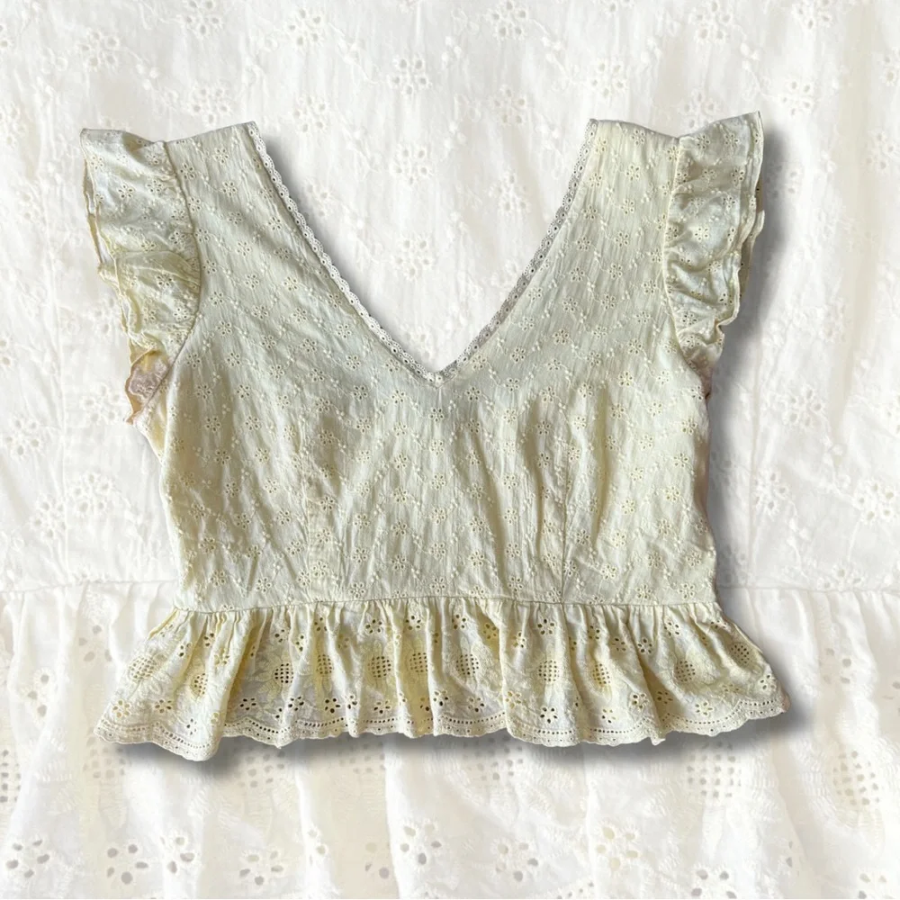love, Fire Butter Yellow Eyelet Ruffle Blouse - Picture 1 of 4